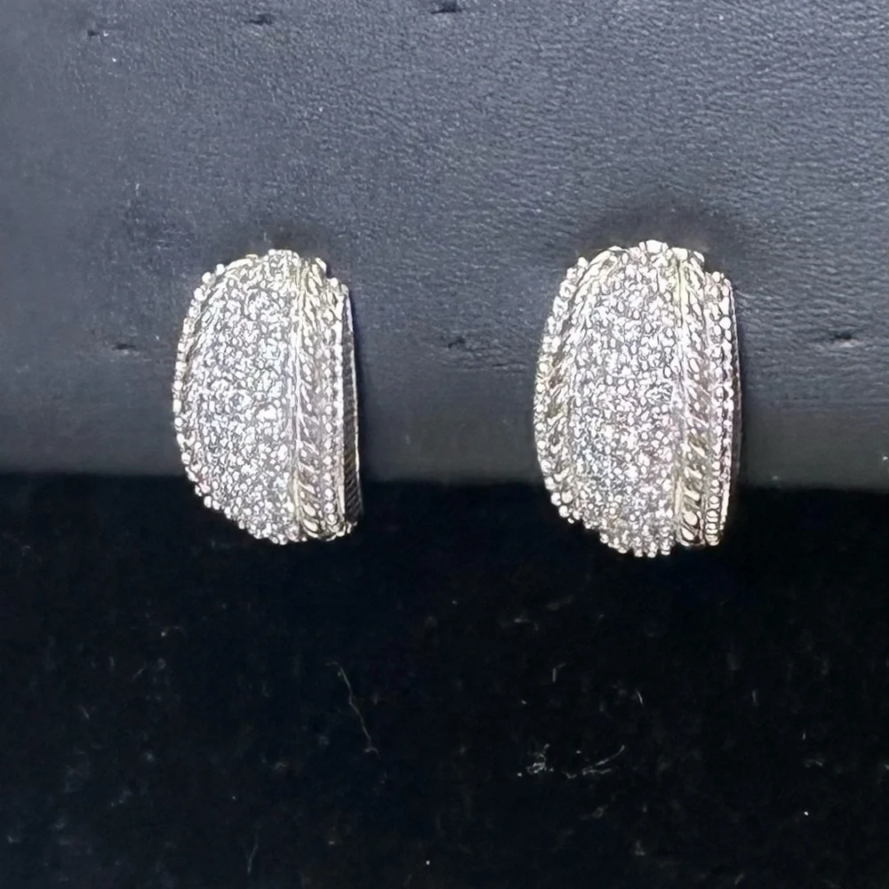 JUDITH RIPKA Sterling Silver CZ Curved Huggie Stud Earrings; Omega/French Backs